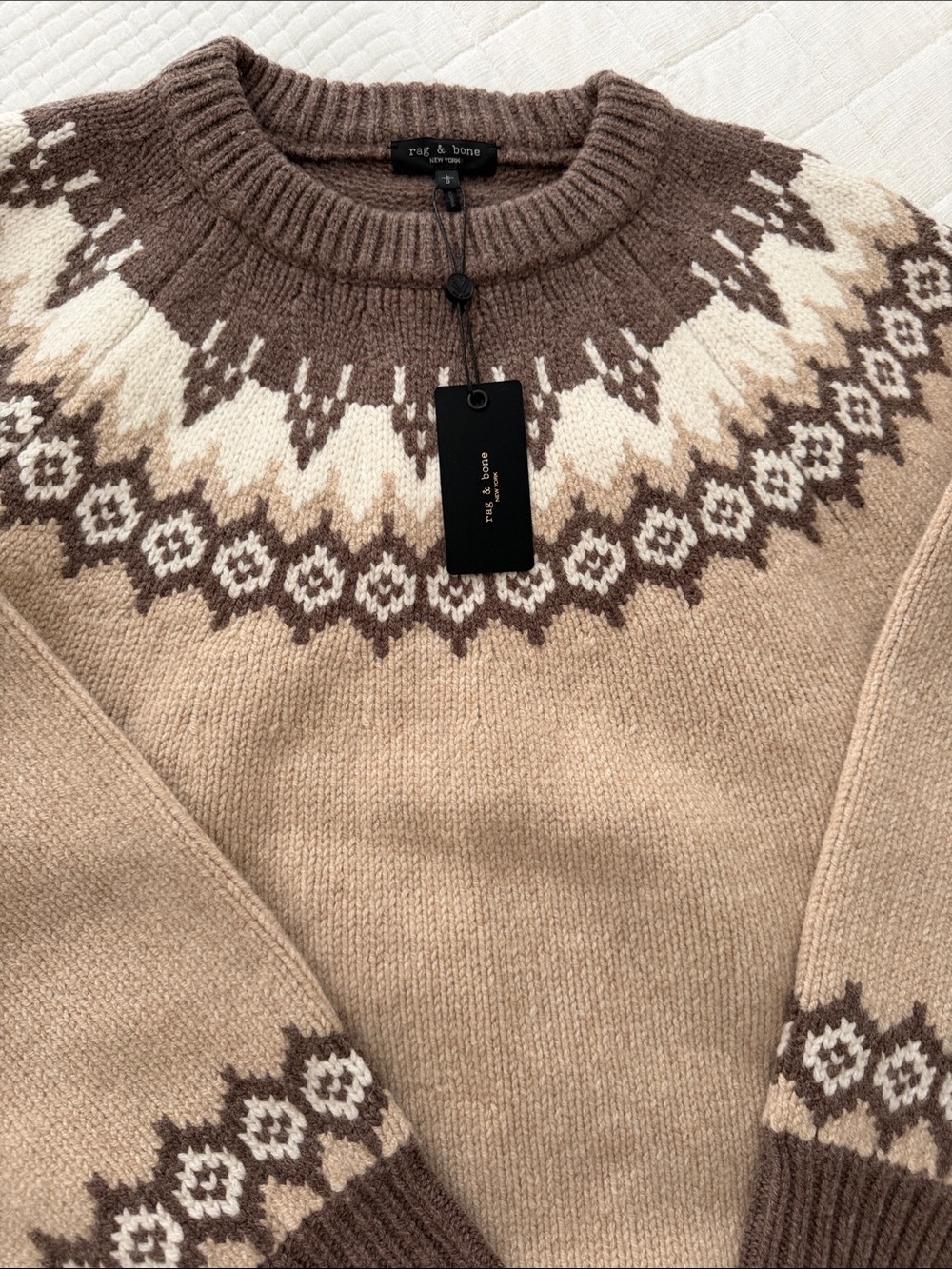 rag & bone Brown and Cream Fair Isle Crewneck Sweater